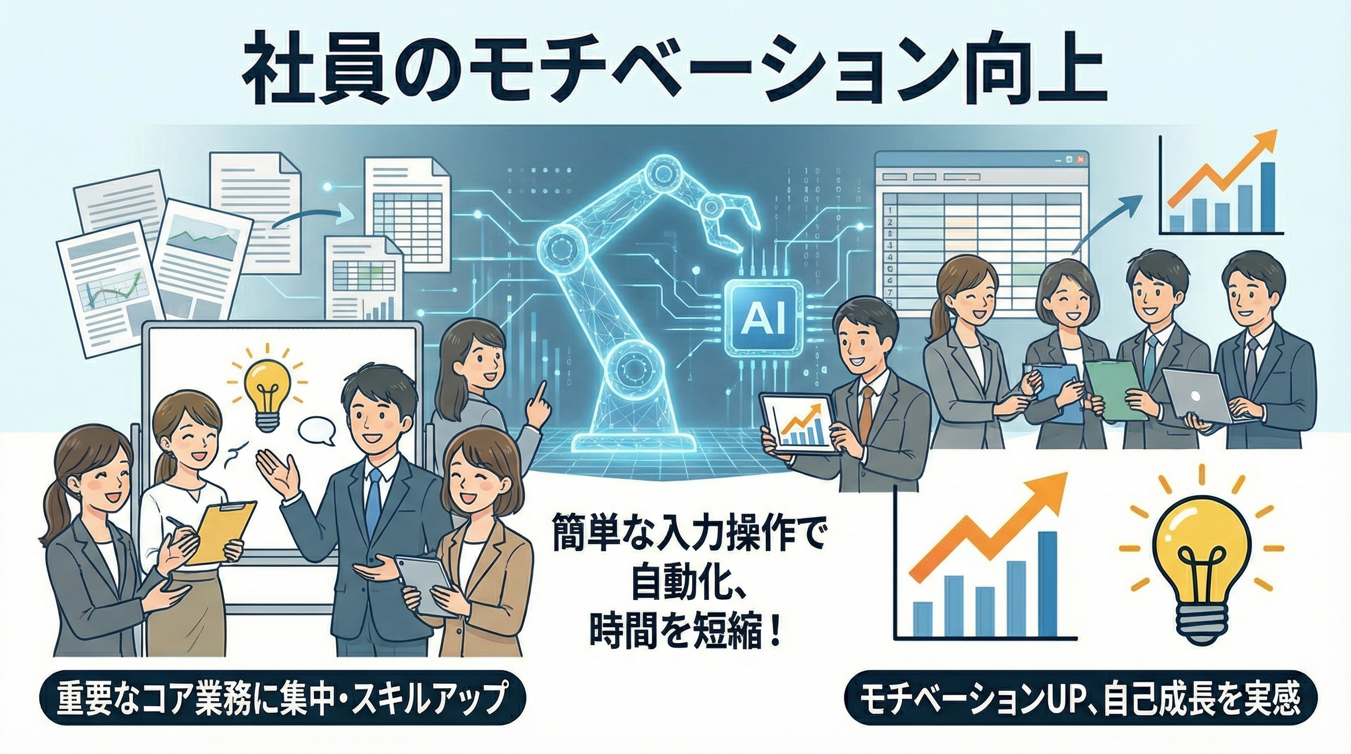 社員のモチベーション向上 - 業務時間を大幅短縮しコア業務に集中