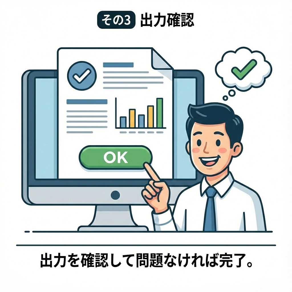 出力確認 - 出力を確認して問題なければ完了