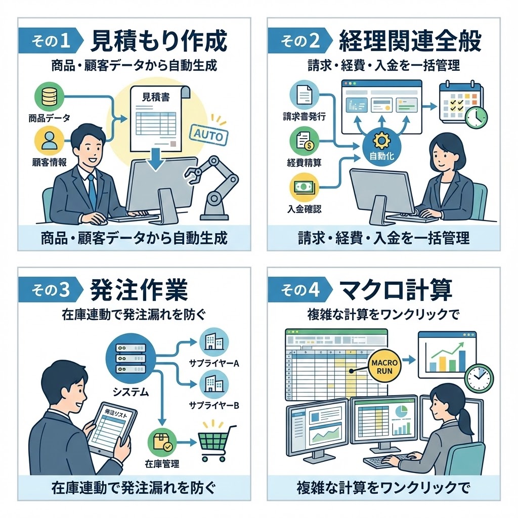 自動化出来る事務作業４選 - 見積もり、発注、請求、経理の自動化